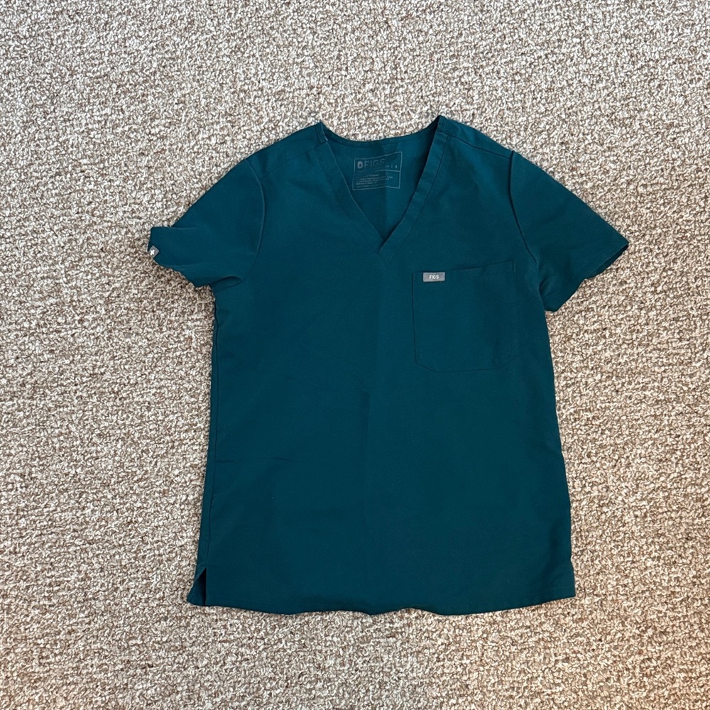 Figs Women's Teal Short Sleeve V-Neck Top
